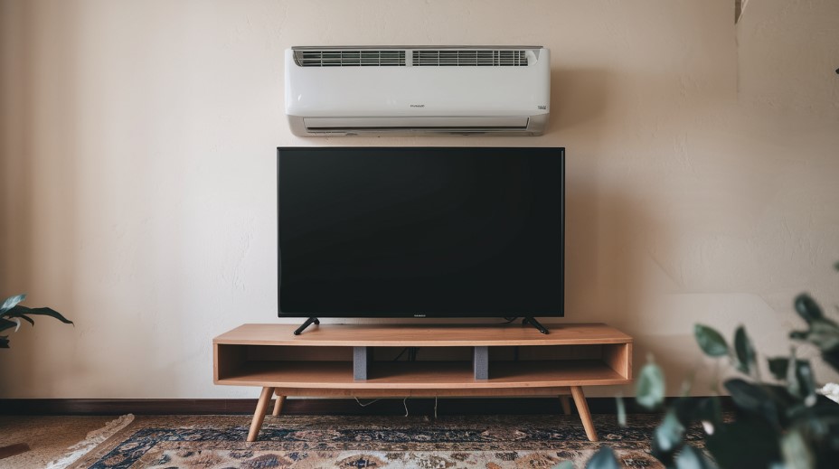 ar-condicionado em cima de uma televisão na sala